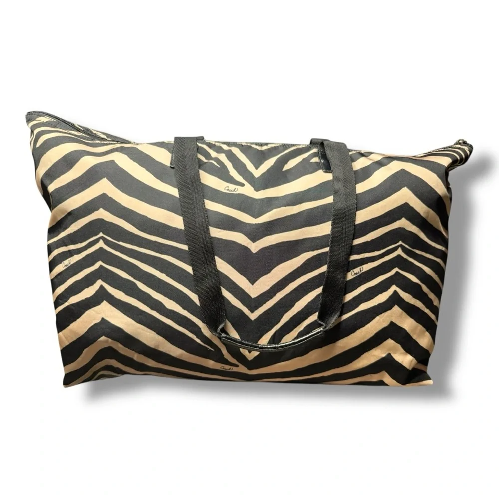 Coach Zebra Print Canvas Tote Bag in Black & Cream